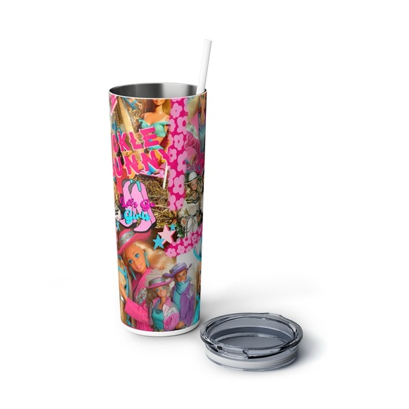 🎀RARE BARBIE Barbie Western Collage 20 oz Skinny Tumbler, Barbie Gift 🎀 - Picture 6 of 6